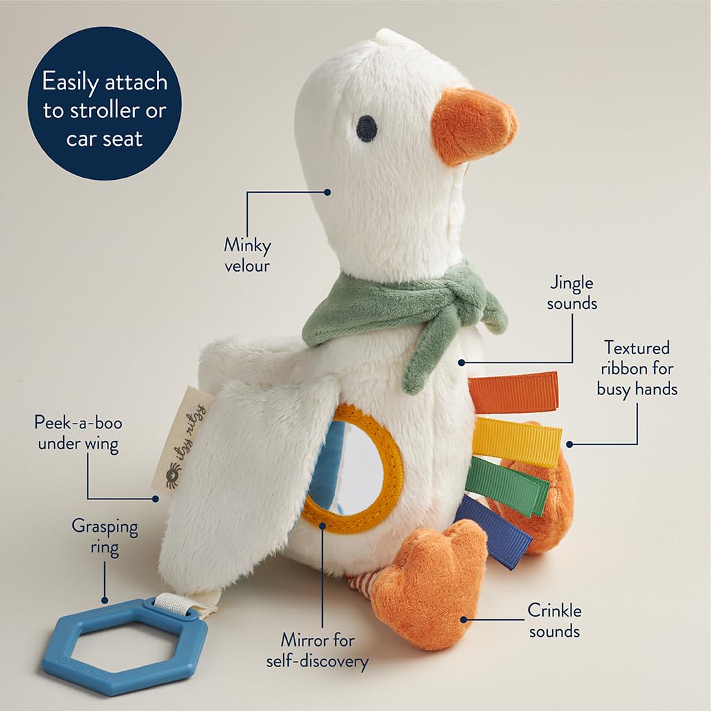 Itzy Ritzy Bitzy Traveler Car Seat & Stroller Toy for Babies – Developmental Sensory Toy Features Crinkle & Rattle Sounds & Multiple Textures – Hanging Travel Buddy for On-the-Go Entertainment (Goose) 🍁 All In One Marketplace Canada