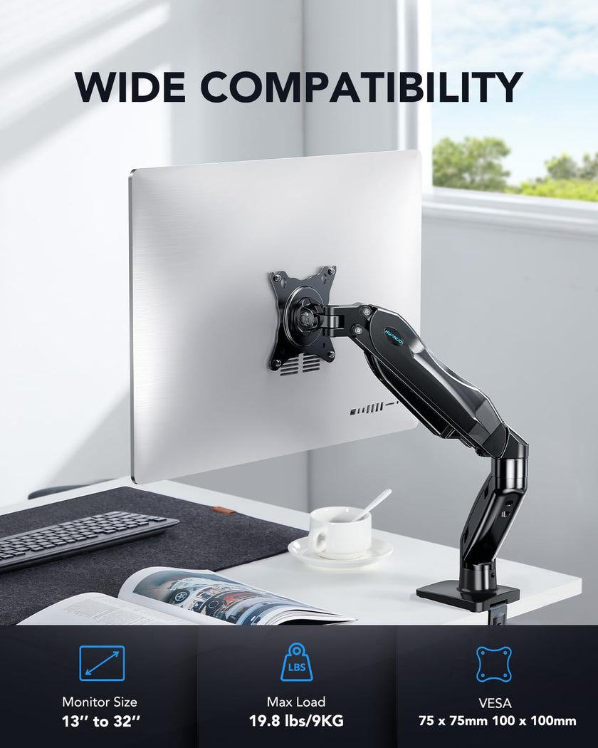 HUANUO Single Monitor Mount, 13 to 32 Inch Design Monitor Arm, Adjustable Stand, Vesa Mount with Clamp and Grommet Base - Fits 4.4 to 19.8lbs LCD Computer Monitors 🍁 All In One Marketplace Canada