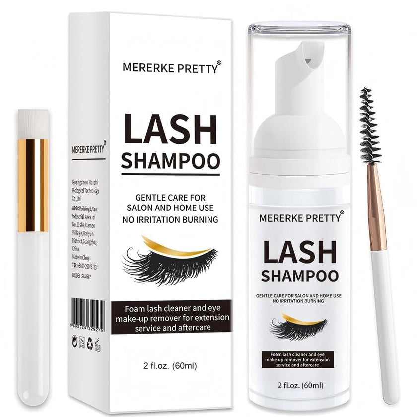 Eyelash Extension Shampoo 60 ml + Brush - Eyelid Foaming Cleanser - Sensitive Paraben & Sulfate Free - Eyelash Wash and Lash Bath for Extensions - Salon Use and Home Care 🍁 All In One Marketplace Canada