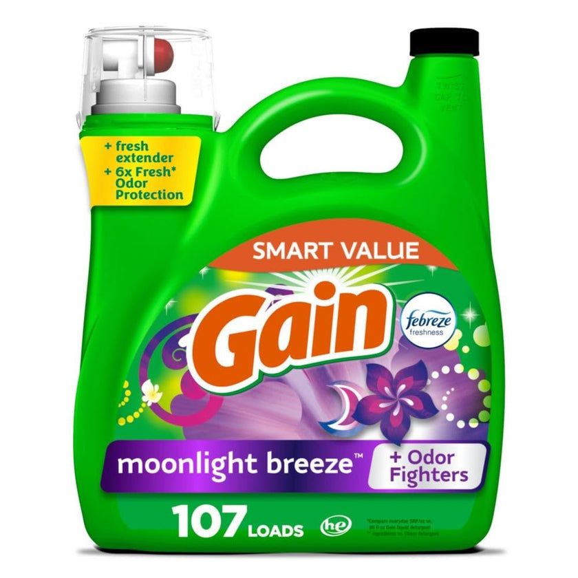 Gain Liquid Laundry Detergent, Moonlight Breeze Scent, Freshness + Odour Fighting, Laundry Detergent Liquid Soap, 107 loads, 4.5L 🍁 All In One Marketplace Canada