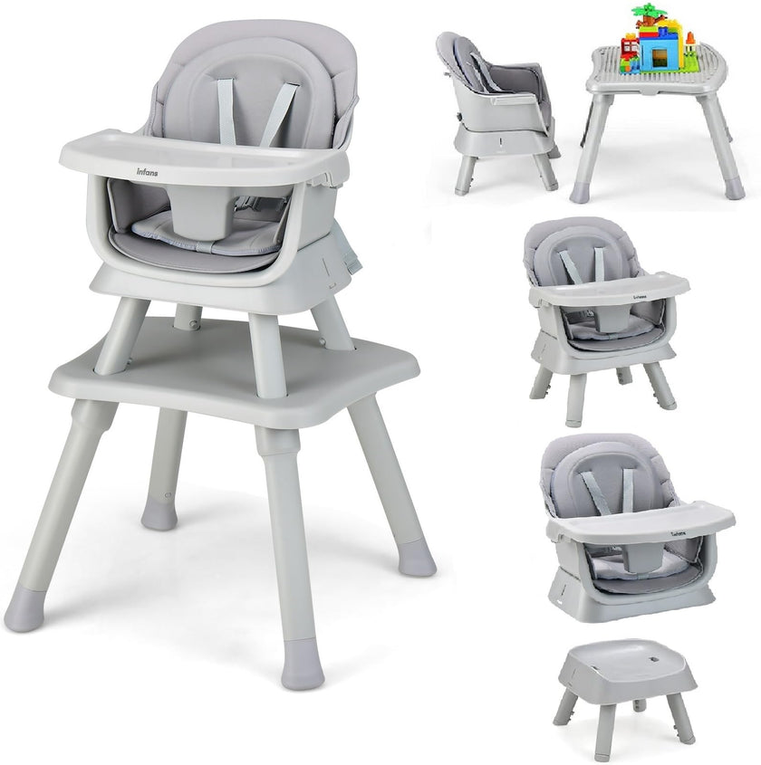INFANS 8 in 1 Baby High Chair, Convertible Highchair for Babies and Toddlers, Infant Dining Booster Seat, Building Block Table, Kids Stool Table Chair Set with Removable Tray (Grey) 🍁 All In One Marketplace Canada