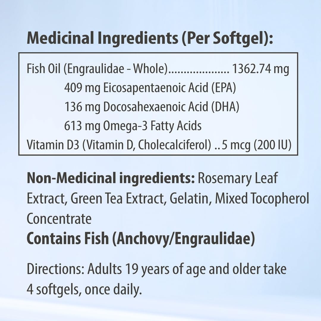 AQUAOMEGA 3X Extra Strength High EPA Fish Oil Omega 3 Supplements, Wild Caught Triple Strength Omega 3 Fish Oil Capsules with EPA, DHA and Vitamin D, Omega3 Supplements Made in Canada,120 Softgels 🍁 All In One Marketplace Canada