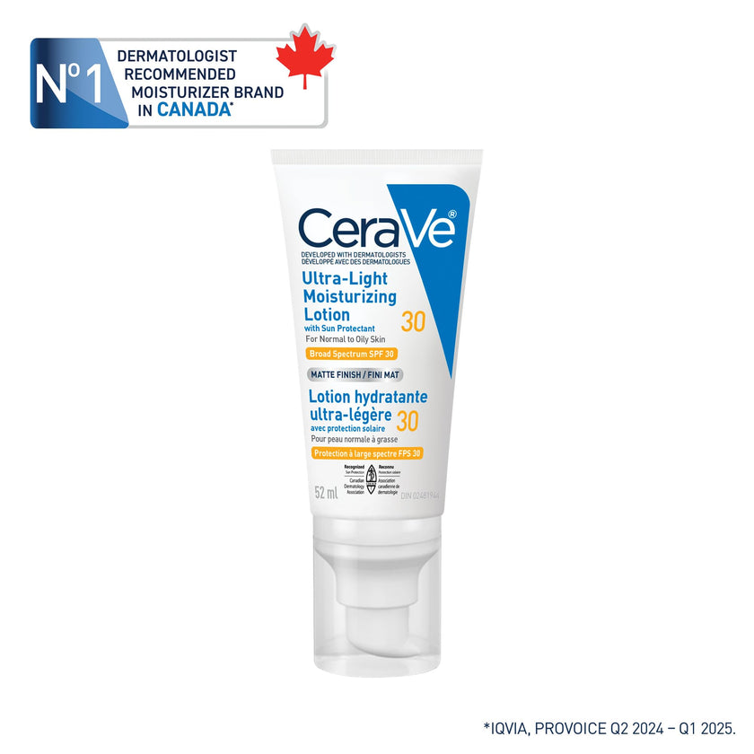 CeraVe Ultra-light Face Moisturizer with SPF 30. Hyaluronic Acid face sunscreen lotion for Men & Women, Normal to Oily & sensitive skin. Fragrance-Free, Oil-Free, Non-Comedogenic, Travel Size 52 ML 🍁 All In One Marketplace Canada