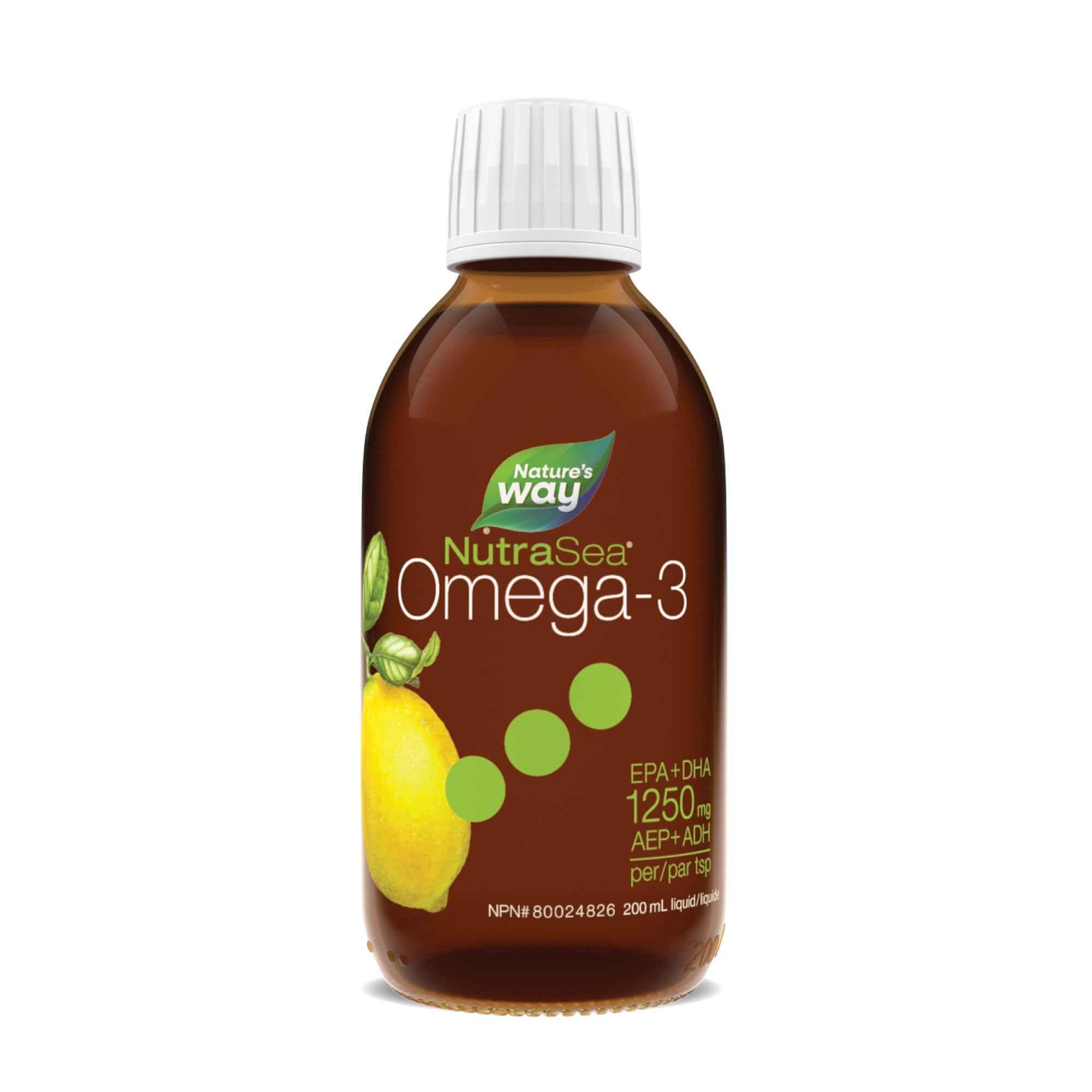 Nature's Way NutraSea Omega 3 Fish Oil Liquid Supplement – Zesty Lemon Flavour, Non-GMO – Heart & Brain Support for Adults and Kids Ages 1+ – 1250mg EPA & DHA, 200 mL 🍁 All In One Marketplace Canada