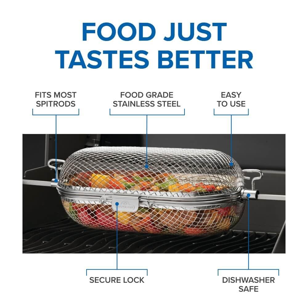 Napoleon Rotisserie Grill Basket Accessory in Stainless Steel - 64000 - Fits All Standard Spit Rods, Best for Even Cooking of Wings, Fries and Roasted Veggies 🍁 All In One Marketplace Canada
