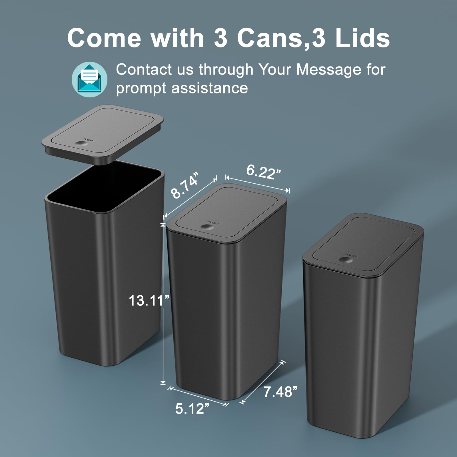 3 Pack 10 Liter Bathroom Trash Can with lid, 2.6 Gallon Kitchen Trash Can,Small Garbage Can Slim Compost Bin Waste Basket for Bathroom,Kitchen,Bedroom,Living Room,Office,Laundry - Black 🍁 All In One Marketplace Canada