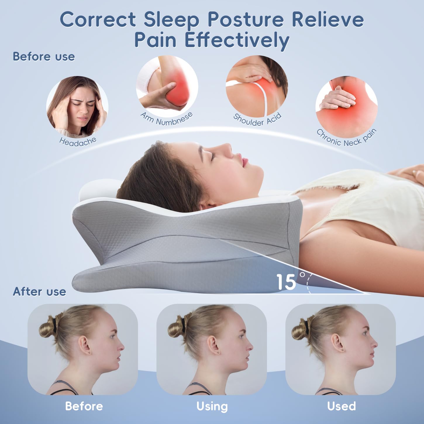 SNUGUP Ergonomic Cervical Neck Pillow, Memory Foam Neck Support Pillow with Contoured Design, Breathable Removable Pillowcase, for Side Back Stomach Sleepers, White 🍁 All In One Marketplace Canada