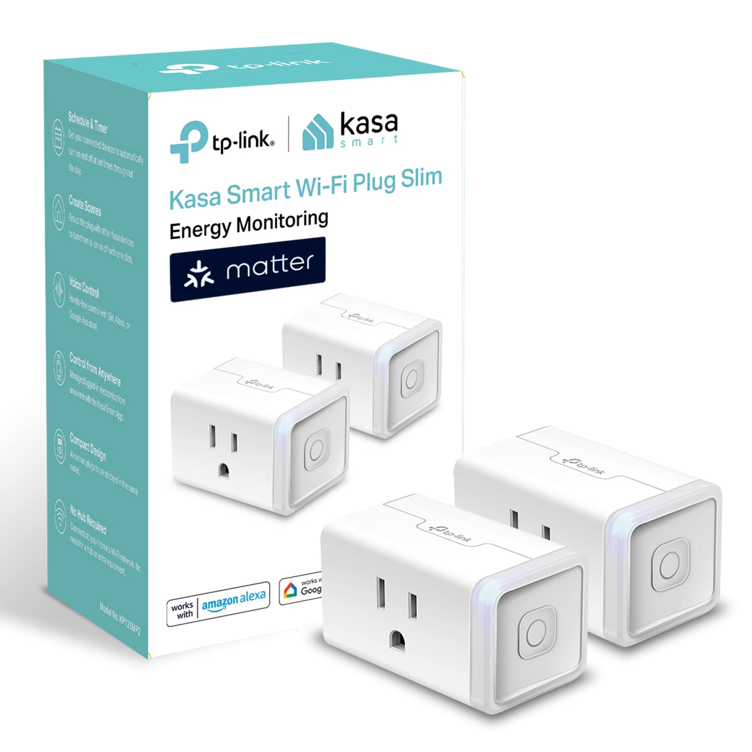 Kasa Matter Smart Plug w/ Energy Monitoring, Compact Design, 15A/1800W Max, Super Easy Setup, Works with Apple Home, Alexa & Google Home, UL Certified, 2.4G Wi-Fi Only, White, KP125M (2-Pack) 🍁 All In One Marketplace Canada