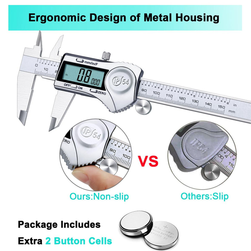 Kynup Digital Caliper, Calipers 6 Inch Measuring Tool with Stainless Steel, IP54 Splash Proof Protection Design, Easy Switch from Inch Metric Fraction, Large LCD Screen (150mm) 🍁 All In One Marketplace Canada