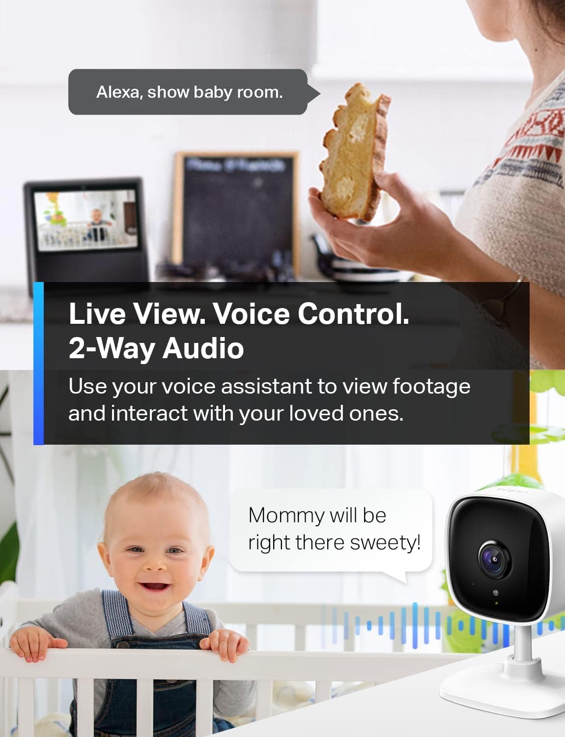Tapo Smart Home Security WiFi Camera for Baby/Pet, 2.4GHz Wi-Fi Connection Required, 1080p (Full HD), Up to 30 ft Night Vision, Up to 128 GB microSD Card Slot, Works w/Alexa and Google (Tapo C100) 🍁 All In One Marketplace Canada