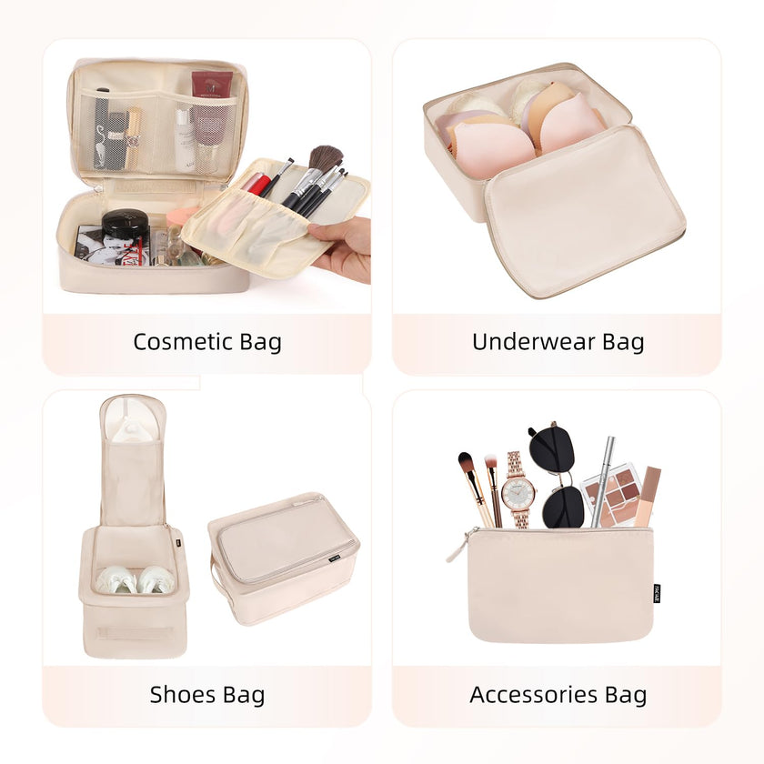 BAGAIL 8 Set Packing Cubes, Lightweight Travel Luggage Organizers with Shoe Bag, Toiletry Bag & Laundry Bag (Cream) 🍁 All In One Marketplace Canada