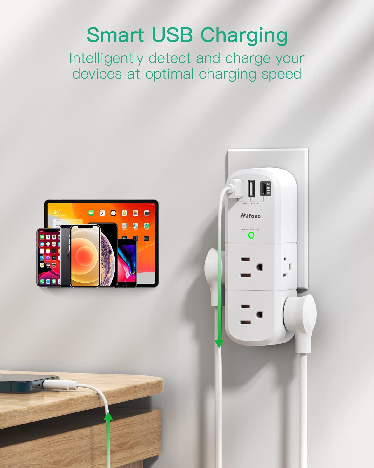 USB Outlet Extender Surge Protector - with Rotating Plug, 6 AC Multi Plug Outlet and 3 USB Ports (1 USB C), 3-Sided Swivel Power Strip with Spaced Outlet Splitter for Home, Office, Travel 🍁 All In One Marketplace Canada