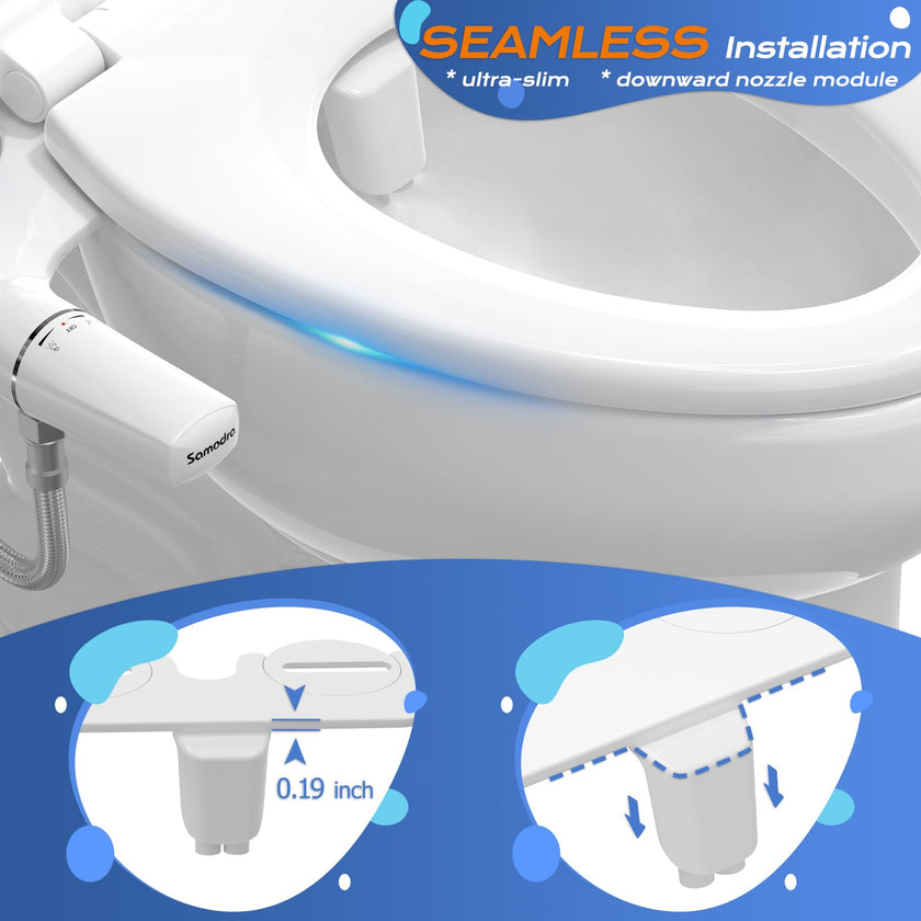 SAMODRA Ultra-Slim Bidet Attachment, Minimalist Non-Electric Dual Nozzle (Frontal & Rear Wash) Adjustable Water Pressure, Fresh Water Bidet Toilet Seat Attachment, Easy to Install 🍁 All In One Marketplace Canada