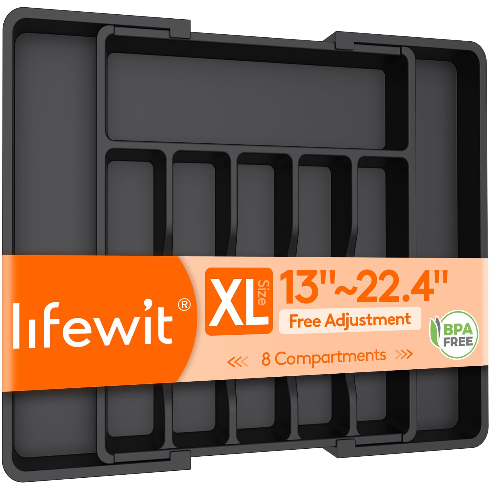 Lifewit Extra Large Cutlery Organizer, Expandable Silverware Drawer Organizer for Kitchen, Adjustable Cutlery Tray Drawer Organizer for Spoon Forks Knives, Cutlery Crocks, 13-22 x 15