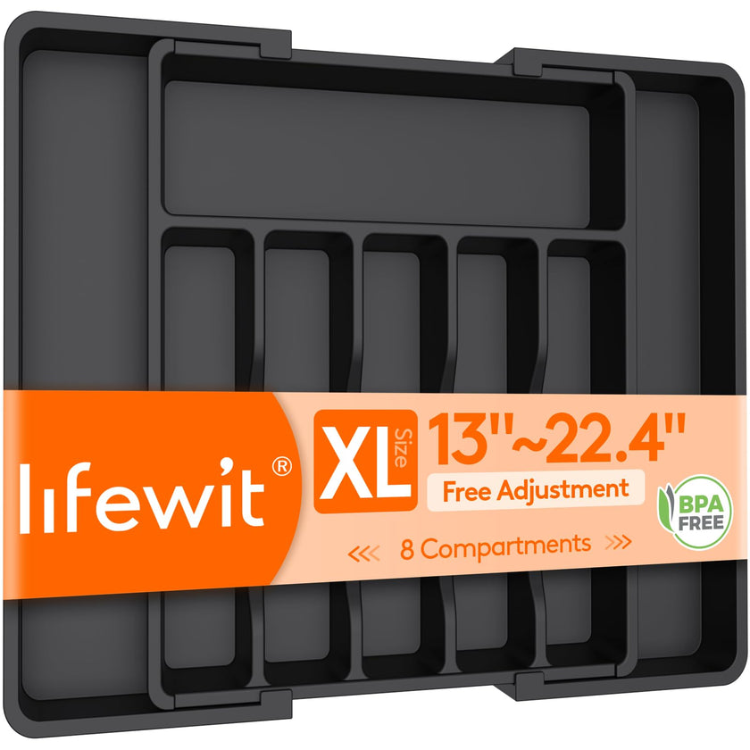 Lifewit Extra Large Cutlery Organizer, Expandable Silverware Drawer Organizer for Kitchen, Adjustable Cutlery Tray Drawer Organizer for Spoon Forks Knives, Cutlery Crocks, 13-22 x 15