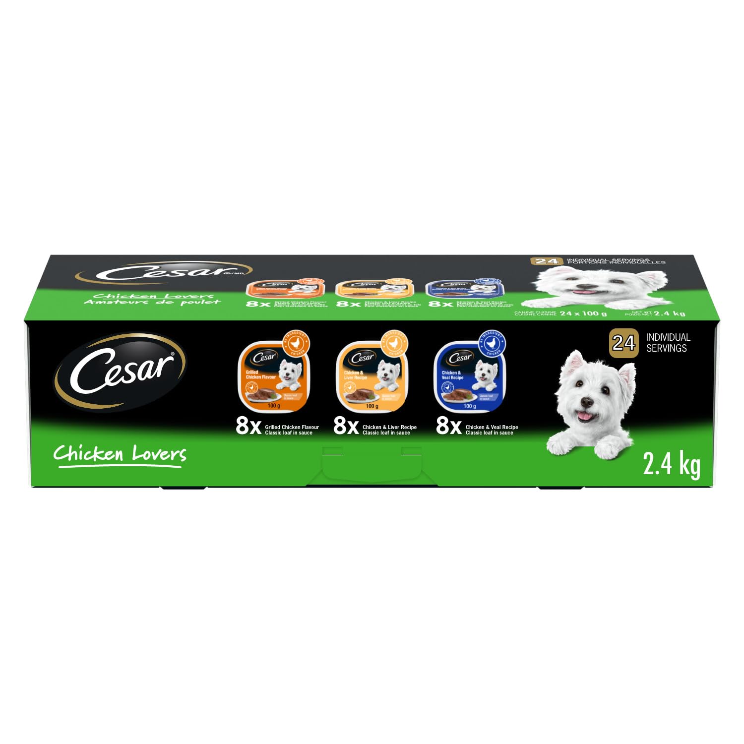 CESAR Classic Loaf in Sauce Adult Wet Dog Food Chicken Lovers Variety Pack, 8 Grilled Chicken Flavour, 8 Chicken & Liver Recipe, 8 Chicken & Veal Recipe 24x100g Trays 🍁 All In One Marketplace Canada