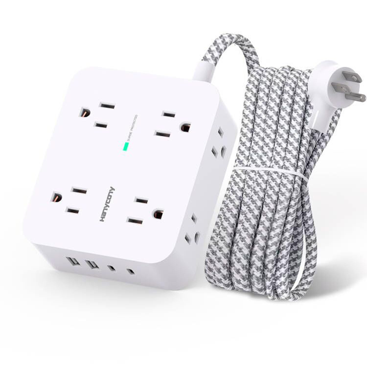Surge Protector Power Bar - 8 Outlets 4 USB Charging Ports(2 USB C), Power Strip with 5Ft Braided Extension Cord, Flat Plug, Wall Mount Desk USB C Charging Station for Home Office College Essentials 🍁 All In One Marketplace Canada