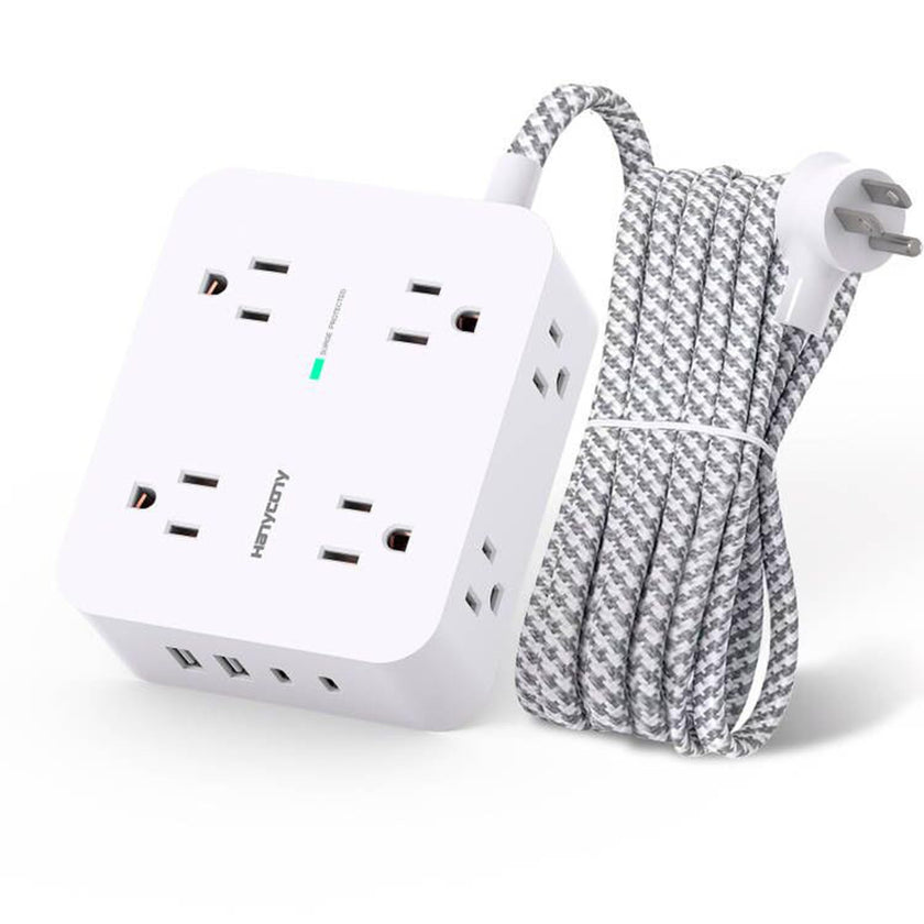 Surge Protector Power Bar - 8 Outlets 4 USB Charging Ports(2 USB C), Power Strip with 5Ft Braided Extension Cord, Flat Plug, Wall Mount Desk USB C Charging Station for Home Office College Essentials 🍁 All In One Marketplace Canada