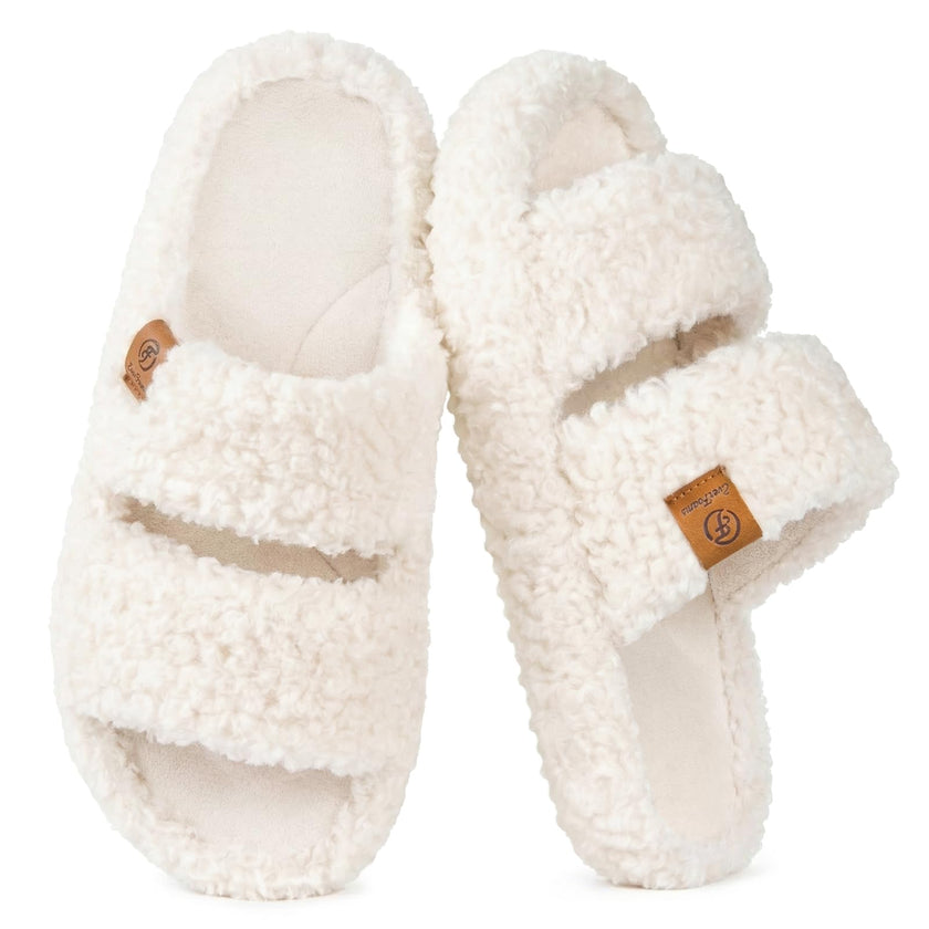 EverFoams Womens Fuzzy Open-toe Slippers Soft Comfy Memory Foam Indoor House Shoes Vanilla Ice,7-8 US 🍁 All In One Marketplace Canada