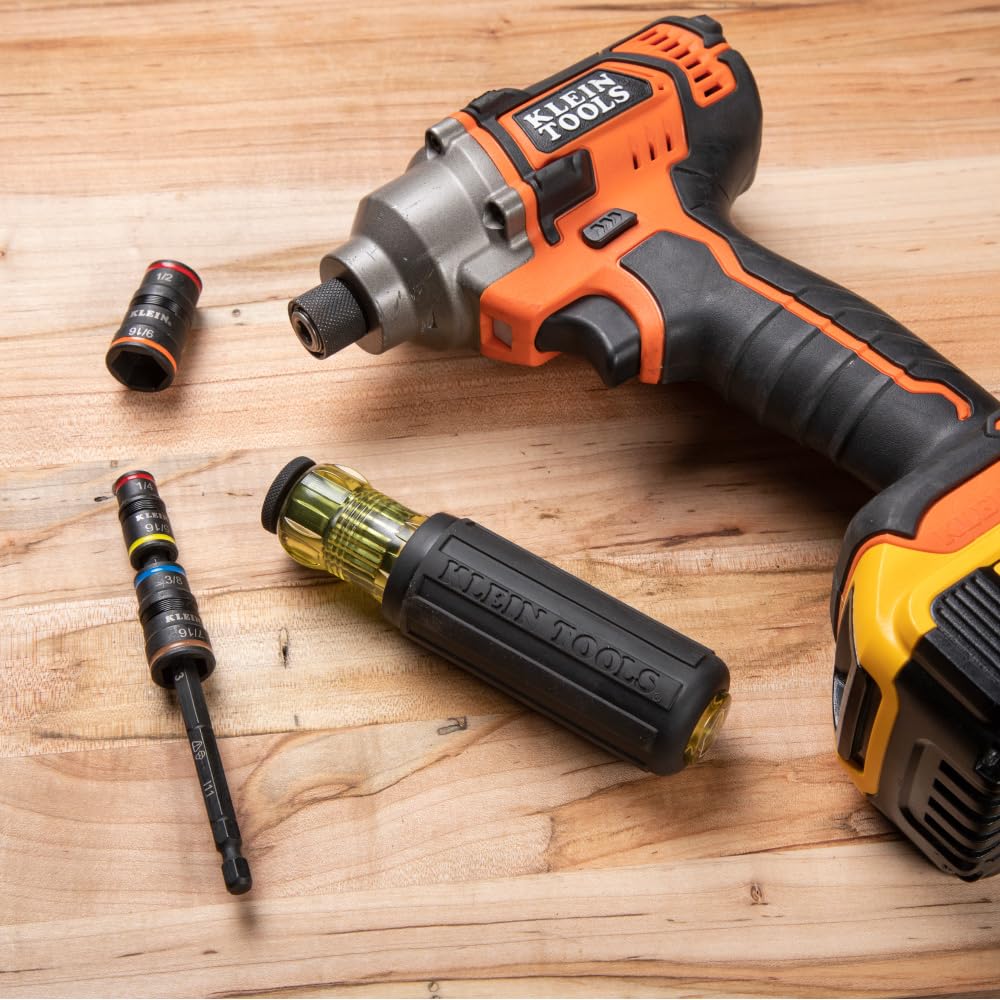Klein Tools 32910 Impact Driver, 7-in-1 SAE Impact Socket Set with Handle, Flip Socket with 1/4, 5/16, 3/8, 7/16, 1/2 and 9/16-Inch Nut Driver Sizes and 1/4-Inch Bit Holder 🍁 All In One Marketplace Canada