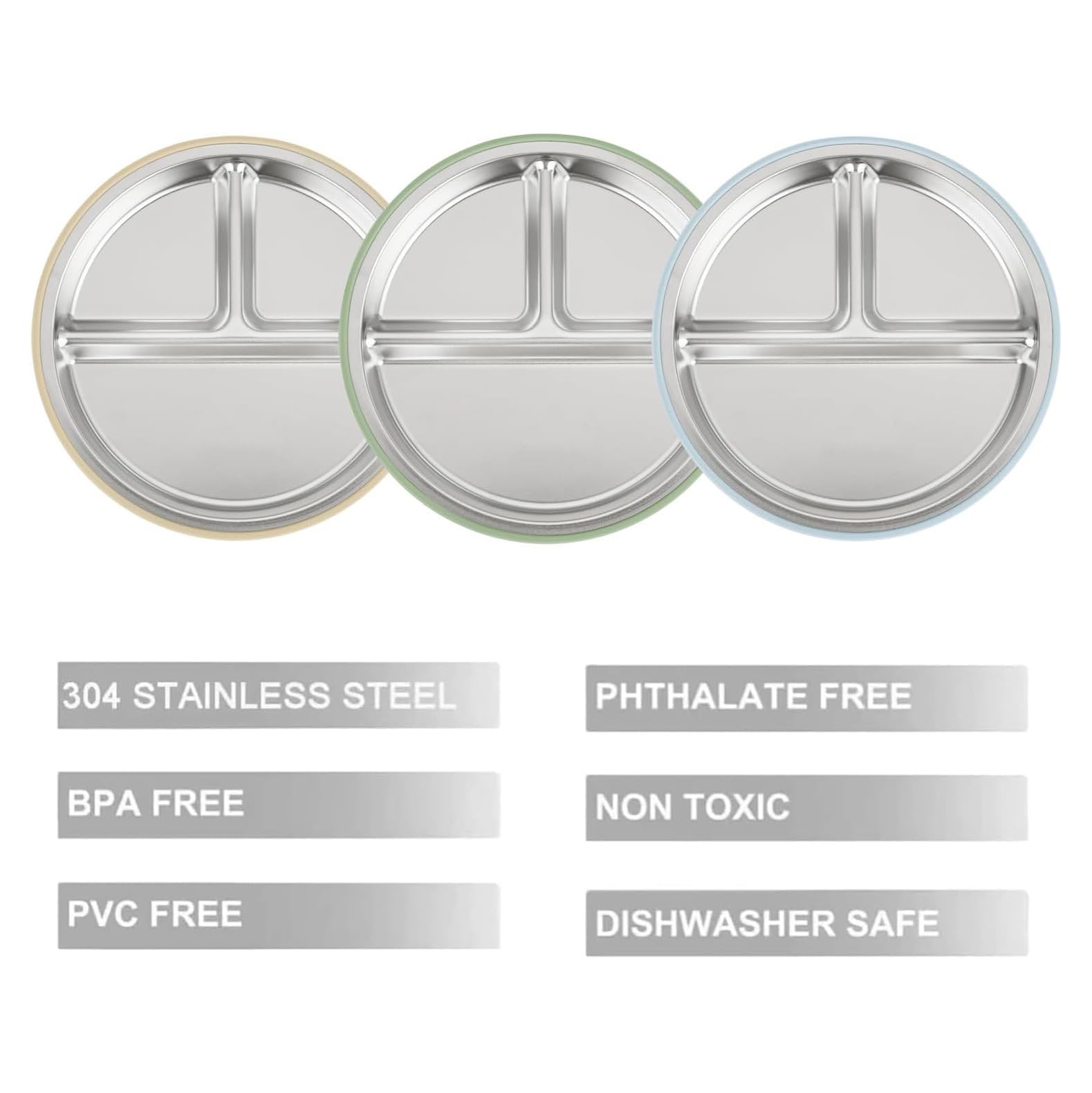 PandaEar 3 Pack Stainless Steel Baby Plates with Suction, Divided Toddler Plate for Baby Led Weaning Supplies, Non-Slip Suction Plates Baby Feeding Set, Dishwasher Safe (Blue/Green/Brown) 🍁 All In One Marketplace Canada