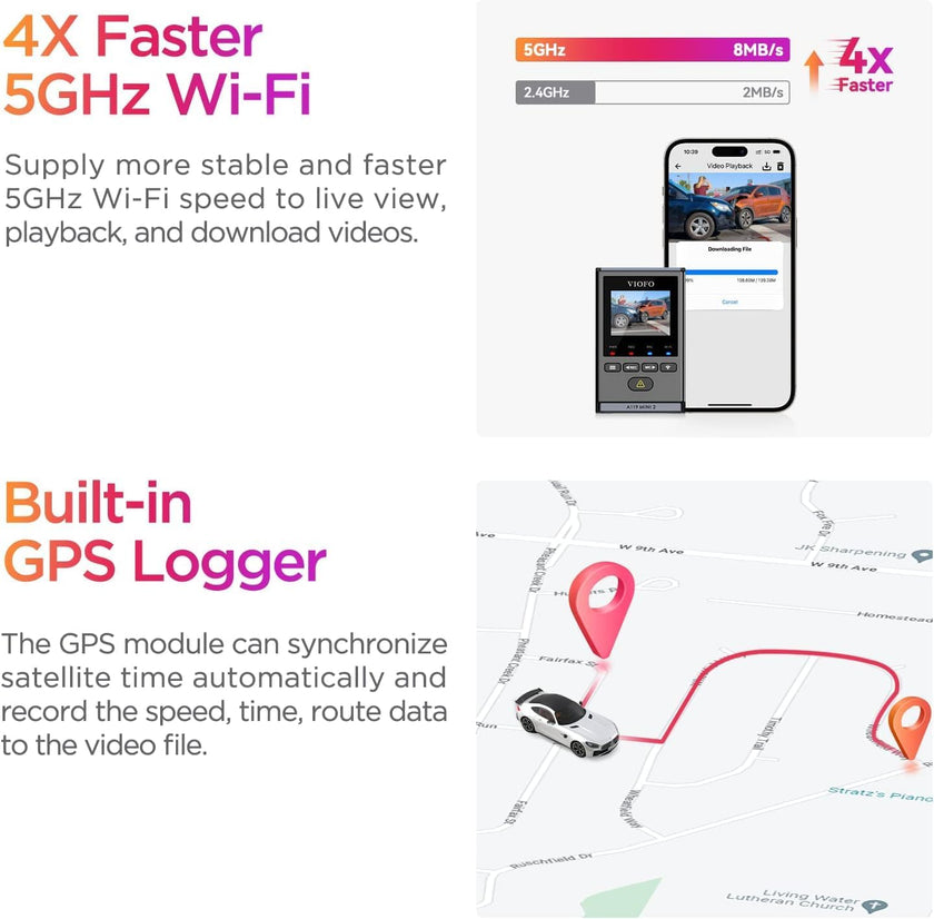 VIOFO Dash Cam Front A119 Mini 2, STARVIS 2 Sensor, 2K 60fps/HDR 30fps Voice Control Car Dash Camera with 5GHz Wi-Fi GPS, Night Vision 2.0, 24H Parking Mode, Supercapacitor (SD Card Not Included) 🍁 All In One Marketplace Canada