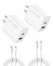 Anker iPhone 17/16 Charger, 2-Pack 20W Fast USB C Charger Block, for iPhone 17/16/16 Pro Max/15 Series/iPad Pro and More (2 Pack & 2 Cable)(White) 🍁 All In One Marketplace Canada