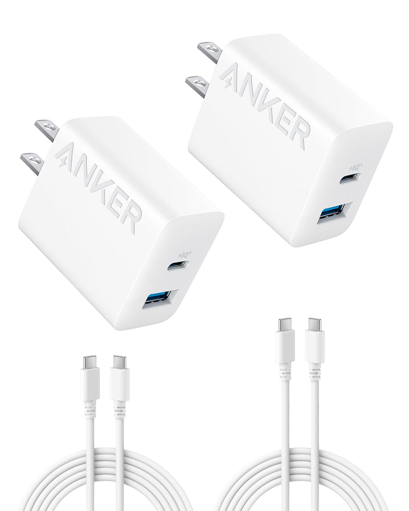 Anker iPhone 17/16 Charger, 2-Pack 20W Fast USB C Charger Block, for iPhone 17/16/16 Pro Max/15 Series/iPad Pro and More (2 Pack & 2 Cable)(White) 🍁 All In One Marketplace Canada