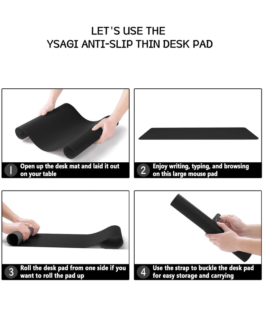 Non-Slip Desk Pad,Mouse Pad,Waterproof PVC Leather Desk Table Protector,Ultra Thin Large Desk Blotter, Easy Clean Laptop Desk Writing Mat for Office Work/Home/Decor(Black, 31.5