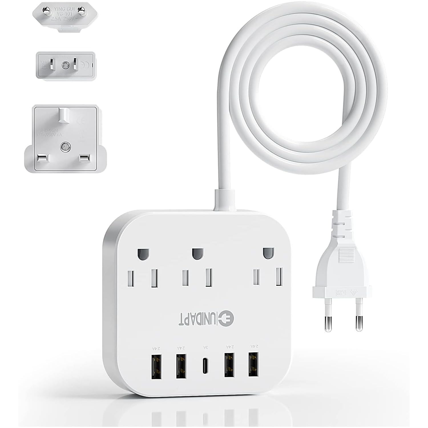 Unidapt European Plug Adapter, Unidapt US to UK Europe Power Strip for EU/UK/US with USB C and 4 USB Ports, 3 AC Outlets, Wall Mountable, 5ft Cord, for Travel Cruise Ship Home (WSS-603) 🍁 All In One Marketplace Canada