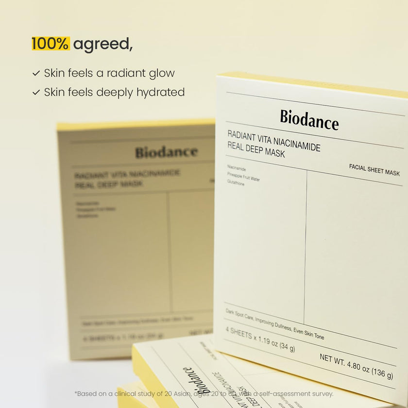 BIODANCE Radiant Vita Niacinamide Real Deep Mask, Hydrogel Mask, Tone Correction, Texture Refining, Radiant Glow, 3-in-1 Visible Care, Korean Skincare, 1.19oz(34g) x 4ea 🍁 All In One Marketplace Canada