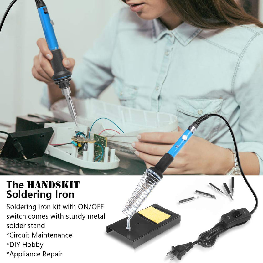 HANDSKIT Soldering Iron Kit, 60W Adjustable Temperature Welding Tool, 5pcs Soldering Iron Tip, Soldering Iron Stand, Desoldering Pump, Tweezers, Solder Wire, Carry Bag 🍁 All In One Marketplace Canada