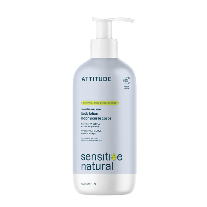 ATTITUDE Body Lotion for Sensitive Skin with Oat, Made in Canada, EWG Verified, Dermatologically Tested, Vegan, Extra Gentle, Unscented, 473 mL 🍁 All In One Marketplace Canada