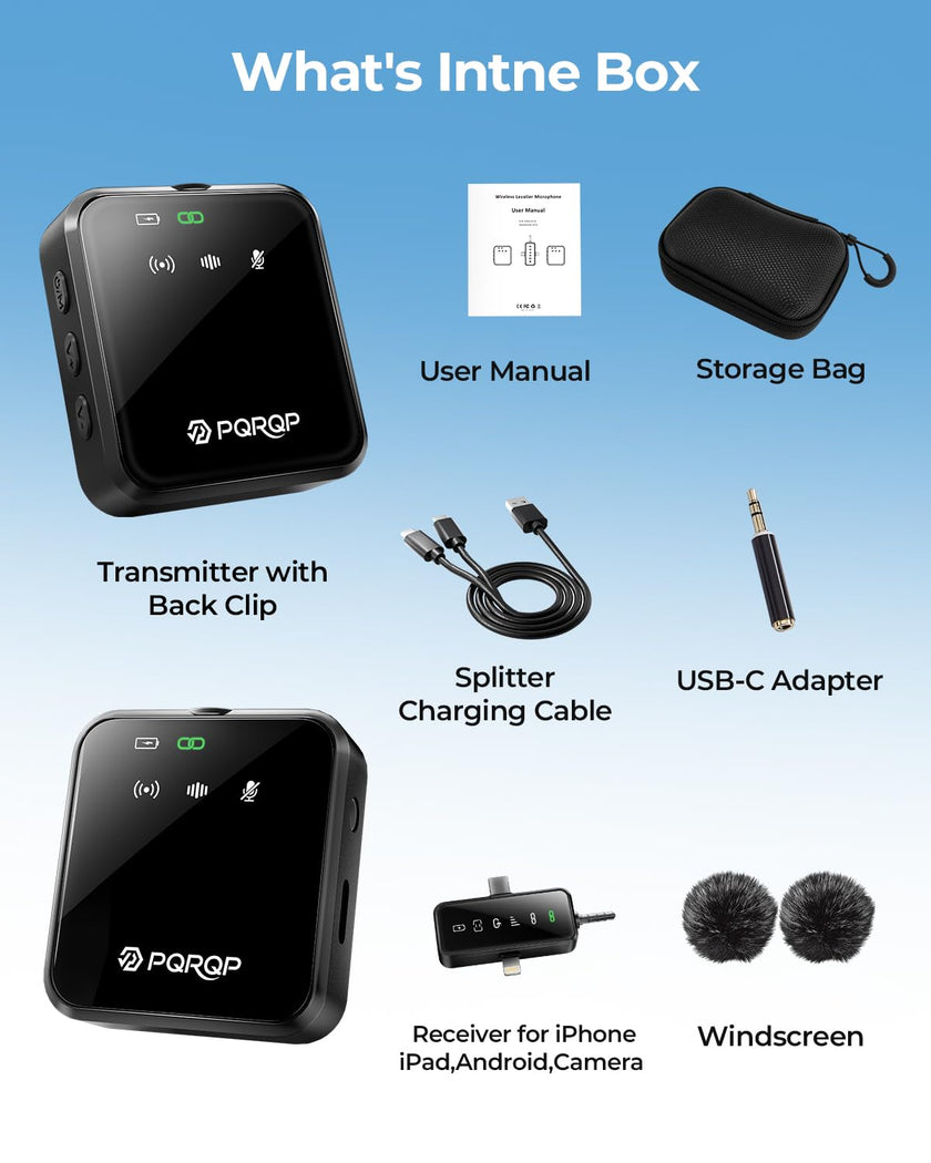 PQRQP 3-in-1 Mini Microphone for iPhone/Android/Camera, Hi-Fi Audio, 48kHz/24-bit,Wireless Microphone, 328ft Range, 18H Battery, Lapel Mic with Noise Reduction for TikTok, YouTube 🍁 All In One Marketplace Canada
