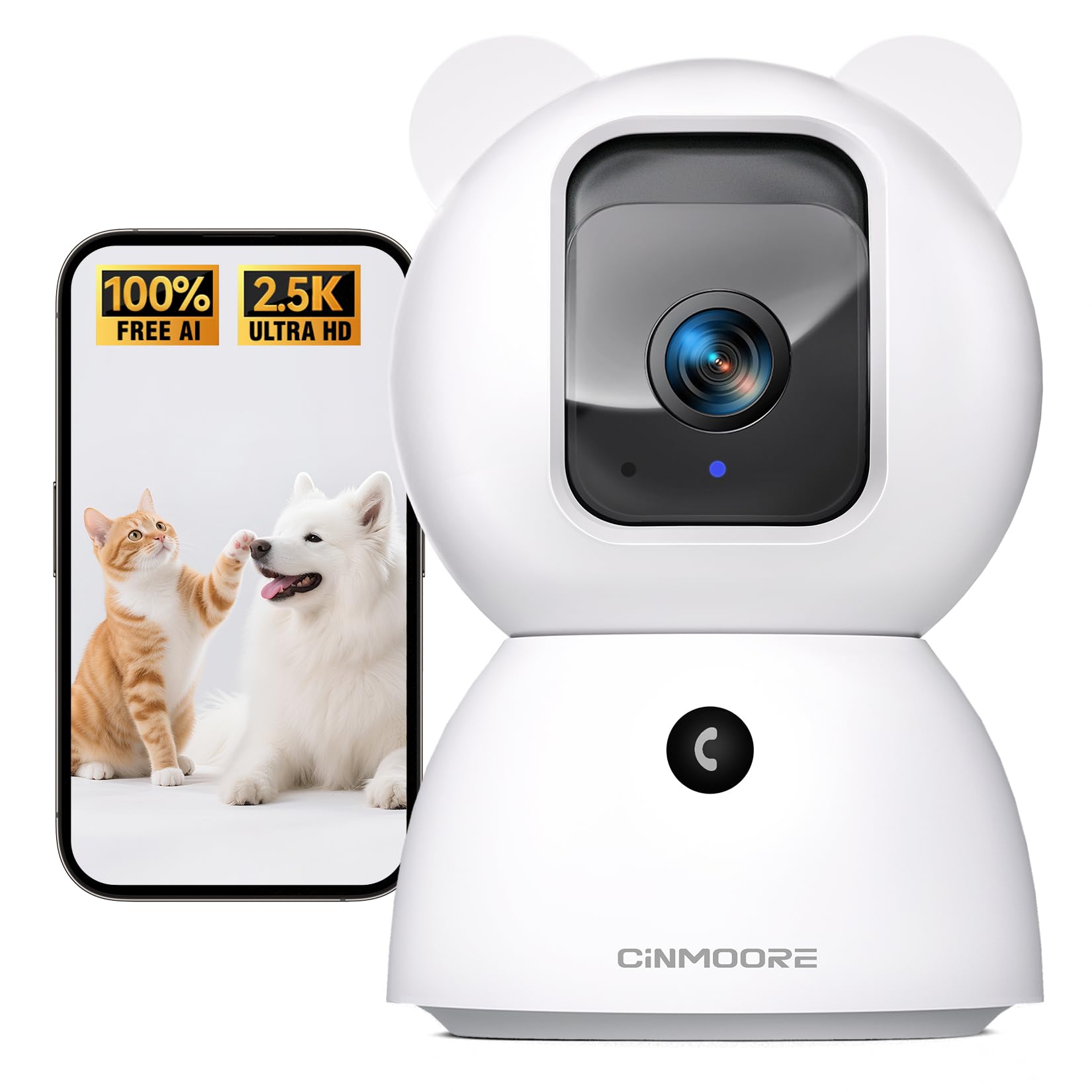 CINMOORE 2.5K Camera Surveillance Interieur, Indoor Security Cam, Free AI Pet/Person/Cry Detection, 4MP Pet Camera with Phone App Pan Tilt 2.4GHz WiFi, Night Vision, Full Duplex Audio 🍁 All In One Marketplace Canada