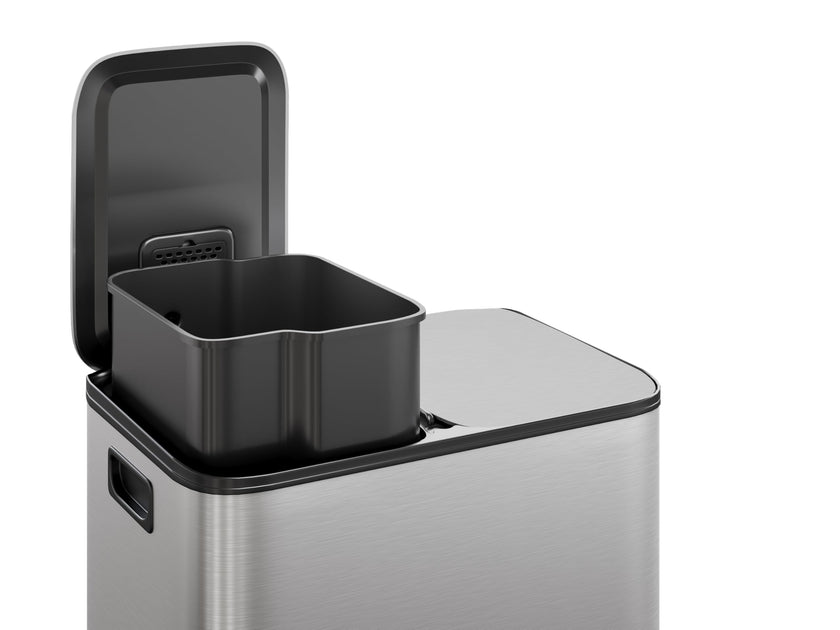 GarveeHome 2x8 Gallon Stainless Steel Dual Trash Can with Lid, Large Kitchen Step-on Garbage and Recycle Bin Combo, Metal Double Trash Can with PP Inner Buckets & Liner Rim for Kitchen Waste Sorting 🍁 All In One Marketplace Canada