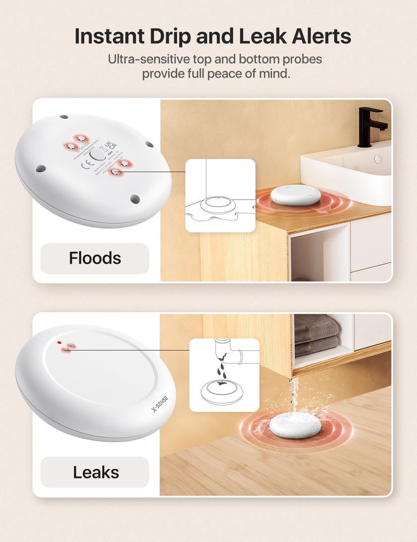 X-Sense Wi-Fi Water Leak Detector Kit, Smart Water Sensor Alarm with App Alerts and Ultra-Slim Design, Water Alarm Leak Detector for Basements, 4 Water Sensors and 1 Base Station, Model SWS0A41 🍁 All In One Marketplace Canada