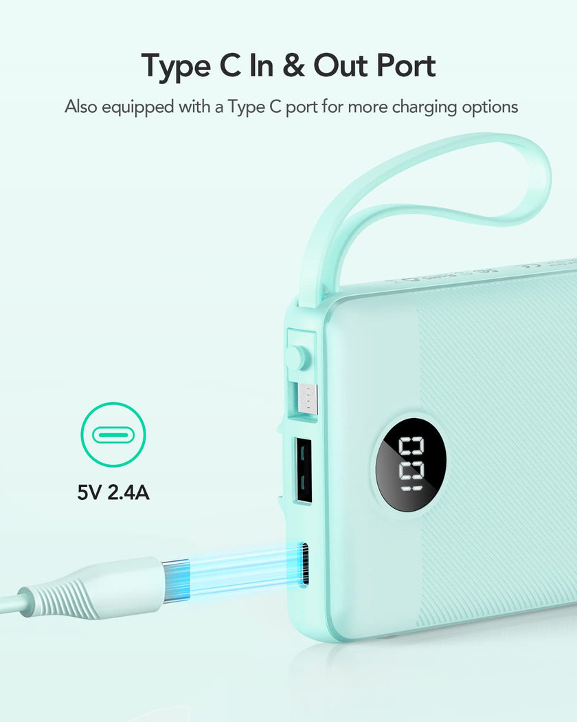 VRURC Portable Charger with Built-in Cables, 10000mAh Power Bank 🍁 All In One Marketplace Canada