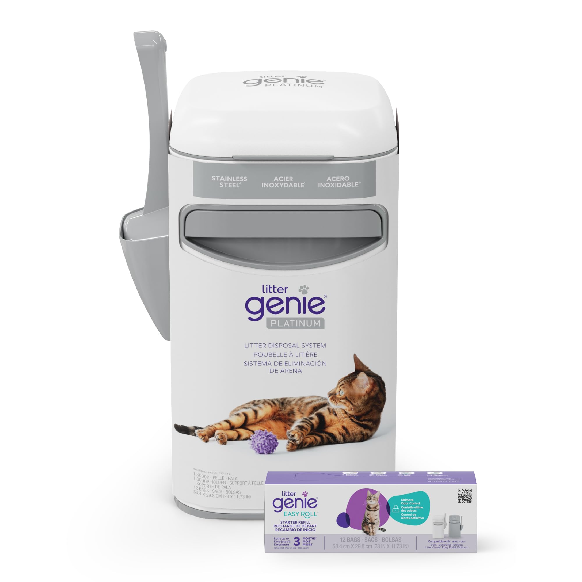Litter Genie Platinum Stainless Steel Pail with Easy Roll Refill, 12 Bags 🍁 All In One Marketplace Canada