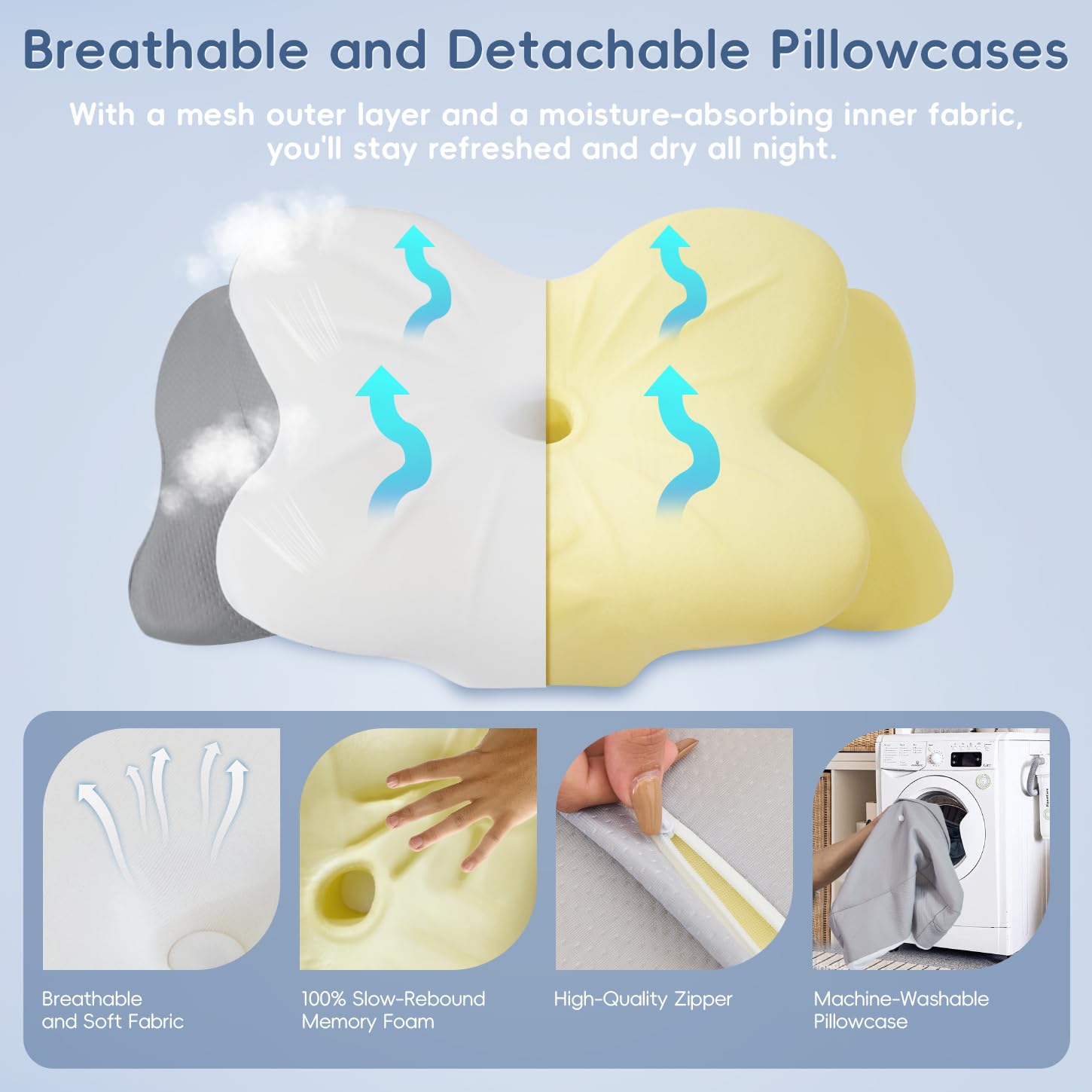 SNUGUP Ergonomic Cervical Neck Pillow, Memory Foam Neck Support Pillow with Contoured Design, Breathable Removable Pillowcase, for Side Back Stomach Sleepers, White 🍁 All In One Marketplace Canada