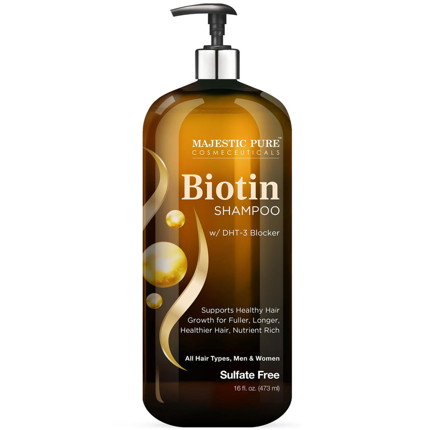 Majestic Pure Biotin Shampoo - Volumizing Shampoo for Hair Loss - with DHT-3 Blocker - Hydrating & Nourishing - Sulfate Free, for Men & Women - Thin Hair Shampoo - 16 fl oz 🍁 All In One Marketplace Canada
