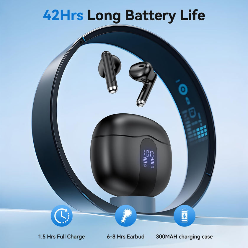 Wireless Earbuds, Bluetooth 5.4 Bass Stereo Headphones with 4 ENC Mic, 50H Playback Ear Buds with Charging Case LED Display,Sport Earphones IPX7 Waterproof for Phone, Android, Pad, DeepBlack 🍁 All In One Marketplace Canada