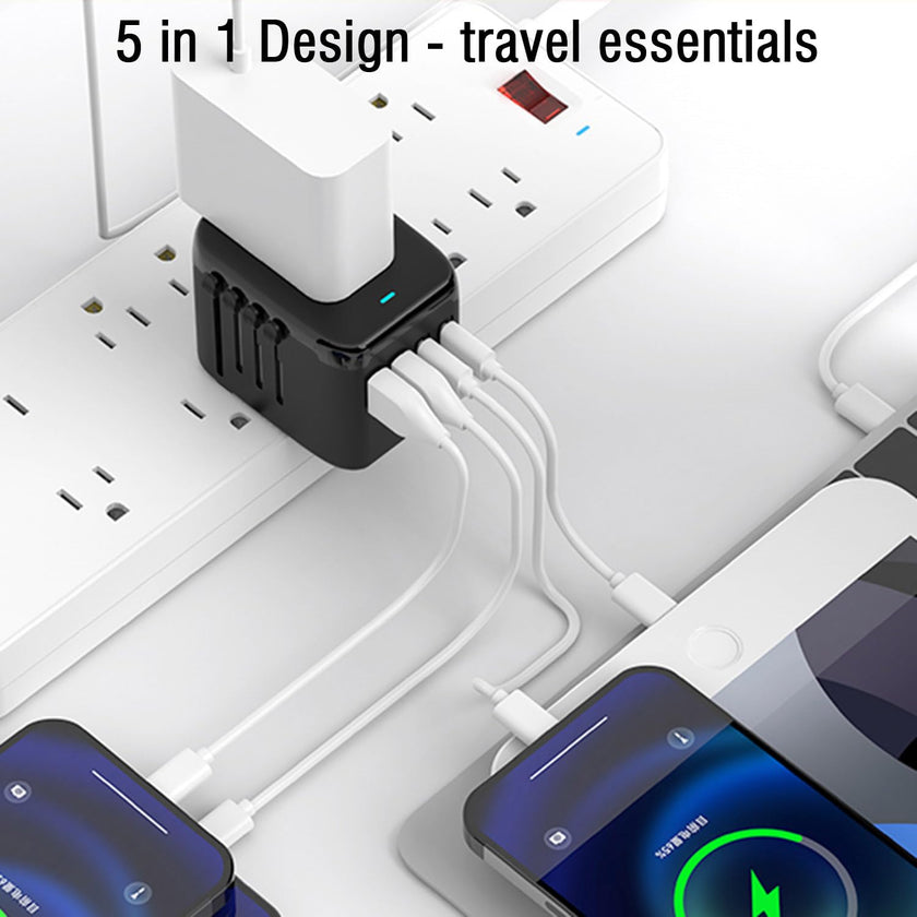 RXSQUL Universal International Power Travel Plug Adapter, 5 in 1 European Travel Plug Adapter W/ 3.5A 2xUSB-A And 2xUSB C Wall Charger and Worldwide AC Outlet for Europe USA UK AUS Asia-Black 🍁 All In One Marketplace Canada