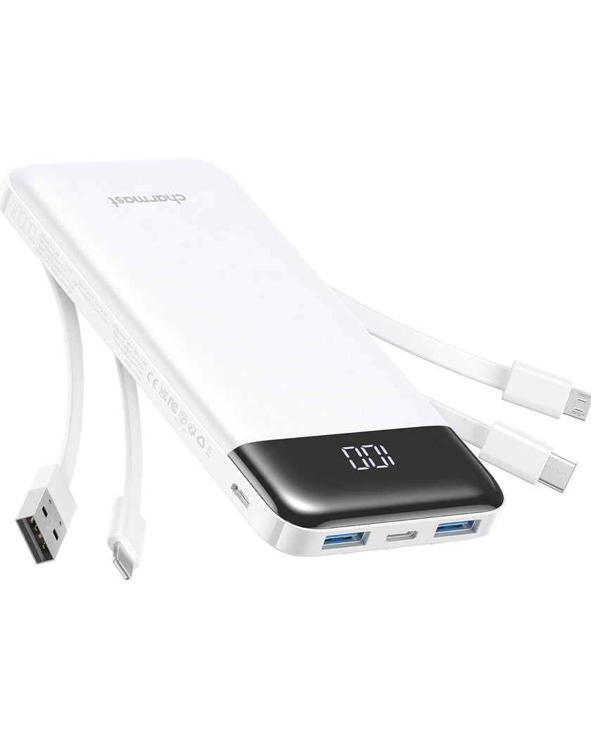 Charmast Portable Charger with Built in Cables, Power Bank with Cords Wires, Slim 10000mAh Travel Battery Pack 6 Outputs 3 Inputs 3A Fast Charging for Samsung Google Pixel LG Moto iPhone iPad 🍁 All In One Marketplace Canada