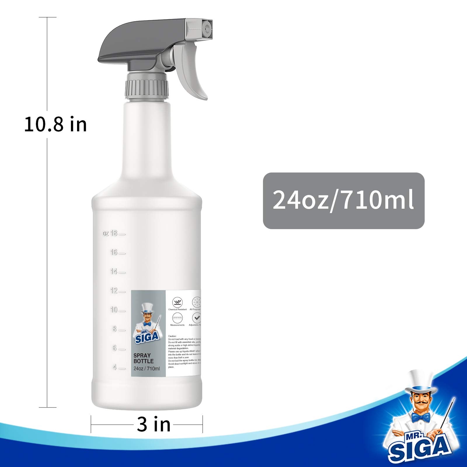 MR.SIGA 24 oz Plastic Spray Bottles for Cleaning Solutions, HDPE Commercial Grade Refillable Spray Bottles with Measurements and Adjustable Leak Proof Nozzle, 3 Pack 🍁 All In One Marketplace Canada