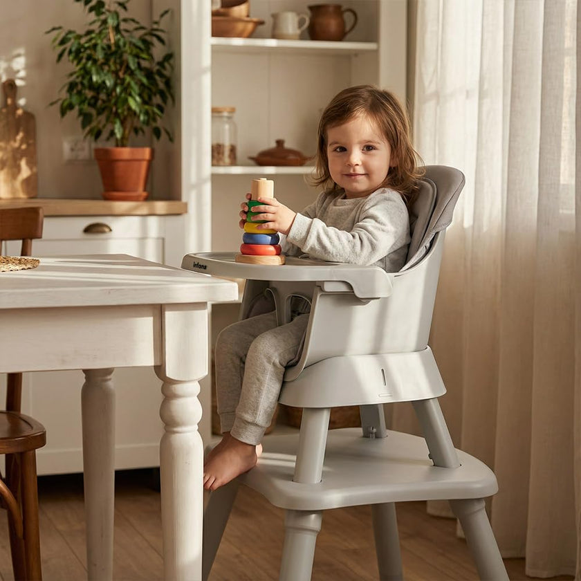 INFANS 8 in 1 Baby High Chair, Convertible Highchair for Babies and Toddlers, Infant Dining Booster Seat, Building Block Table, Kids Stool Table Chair Set with Removable Tray (Grey) 🍁 All In One Marketplace Canada