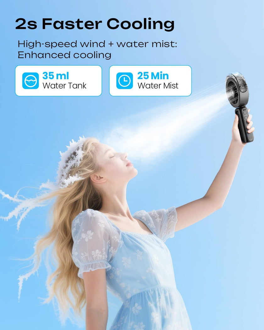 Otlonpe Handheld Misting Fan Portable, Powerful 4 High Speeds Rechargeable Small Hand Held Fan Water Mist, 4000mAh Battery Operated, Foldable, Lanyard, Personal Cooling for Travel (BLACK) 🍁 All In One Marketplace Canada