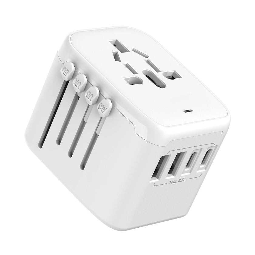VYLEE Universal International Power Travel Plug Adapter, 5 in 1 European Travel Plug Adapter W/ 3.5A 2xUSB-A and 2xUSB C Wall Charger and Worldwide AC Outlet for Europe USA UK AUS Asia (White) 🍁 All In One Marketplace Canada