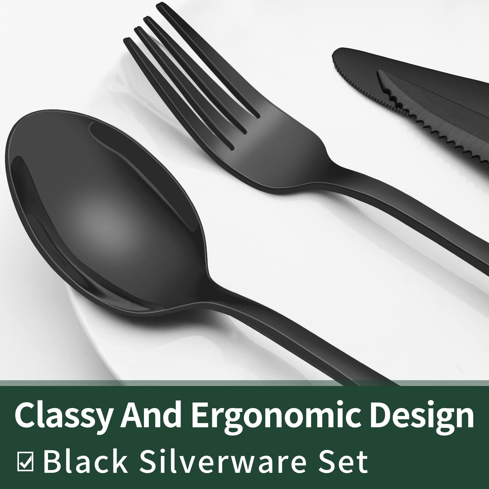 24-Piece Black Silverware Set with Steak Knives, Black Flatware Set for 4, Food-Grade Stainless Steel Tableware Cutlery Set, Mirror Finished Utensil Sets for Home Restaurant 🍁 All In One Marketplace Canada