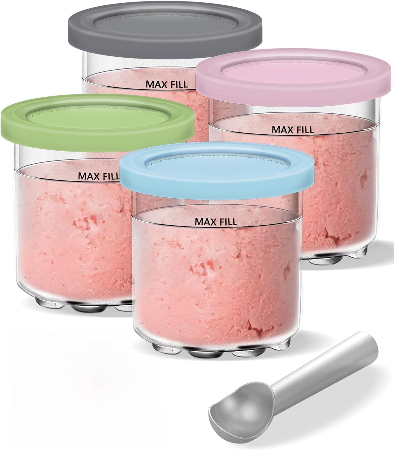 Containers Replacement for Ninja Creami Pints and Lids & Scoop - 4 Pack | Compatible with NC300/NC301/NC299AMZ Series | BPA-Free, Dishwasher-Safe, Leak-Proof Pints for Homemade Ice Cream 🍁 All In One Marketplace Canada